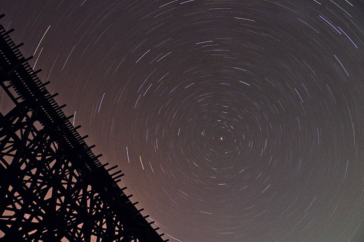 estrellas, puente, noche, senderos de estrellas, senderos, lapso de tiempo, Time-lapse