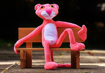 pink panther, bank, rest, sit, figure, funny, animal