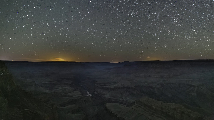 grand canyon, night, stars, landscape, sky, outdoors, geological
