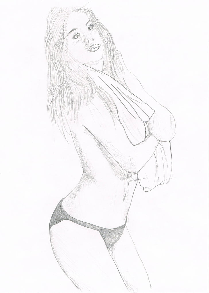 pencil drawing, women, art, nude, illustration, people, black And White