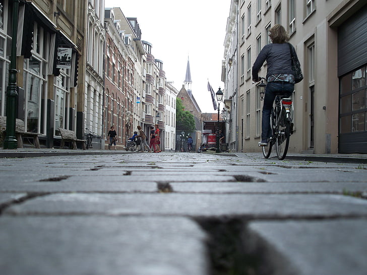 rue, cycliste, machines à paver