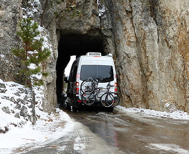 tunnel, mountain, bus, holiday, cycling, winter, narrow
