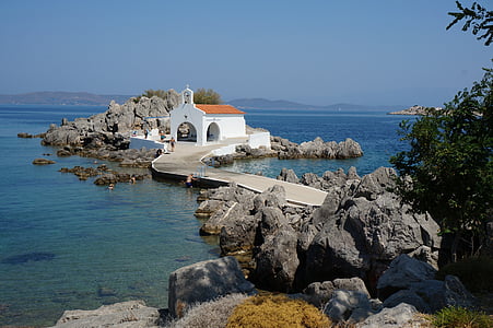 greece, greek island, little church, nature, sea, rocks