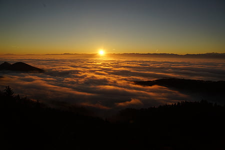 tödi, sunrise, alpine, mountains, alps, mountain range, fog