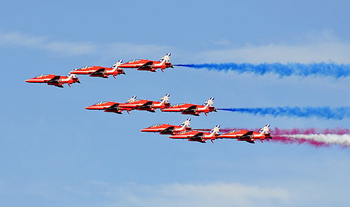 九, 飞行, 红色, 飞机, 喷气式战斗机, 喷气机, 飞机, 航空