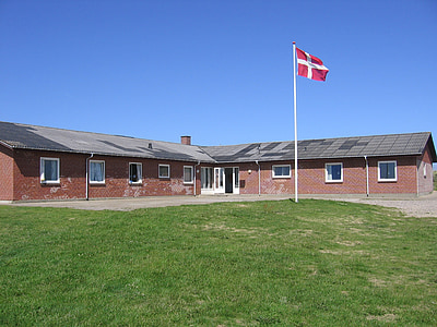 rumah, Denmark, bendera, bangunan, langit