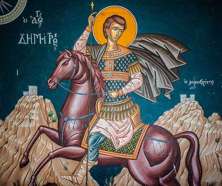 Saint Demetrios, Ayios dimitrios, ikonografi, målning, kyrkan, ortodoxa, kristendomen