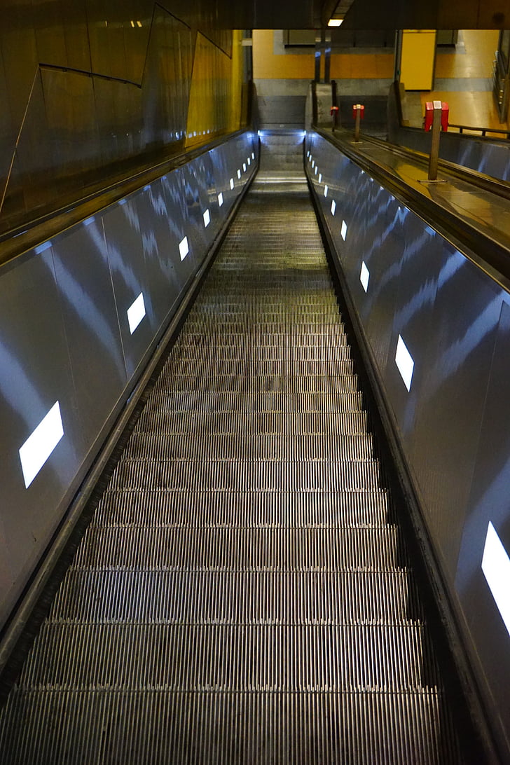 escalator, stairs, handrails, means of rail transport, roller platform, gradually, underground