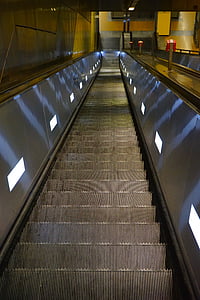 escalator, escaliers, mains courantes, moyens de transport ferroviaires, plate-forme de rouleau, peu à peu, underground