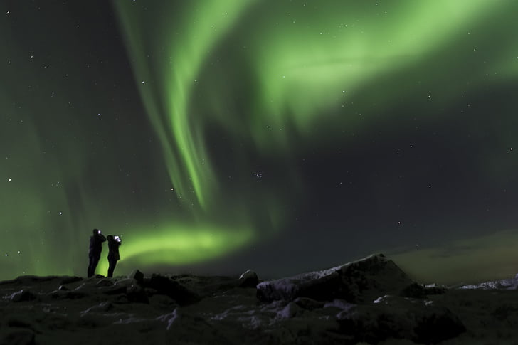 Severní polární záře, Island, Severní, obloha, noční, Aurora, fenomén