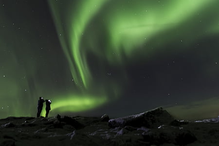 Aurora borealis, İzlanda, Kuzey, gökyüzü, gece, Aurora, fenomen
