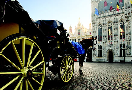 carruagem, cavalo, rodas, linda, Bruges, Bélgica