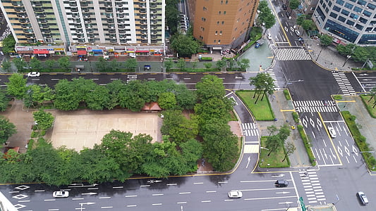 il terrazzo sul tetto, bivio, streetscape, strada parco, Via, traffico, paesaggio urbano