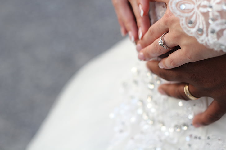 diamond, embellished, silver, ring, couple, hand, hands