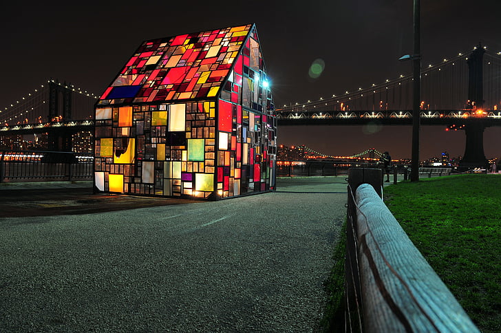 lasi, House, Bridge, Manhattan, New Yorkissa, luova, ainutlaatuinen