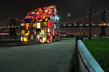 glas, huis, brug, Manhattan, New york, creatieve, unieke