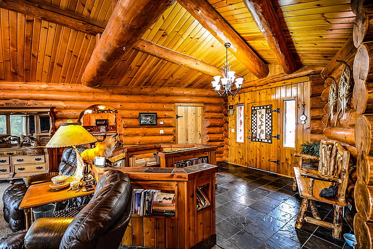 log, home, cabin, interior, beans, rustic, house