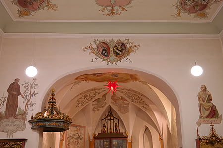 interiör, kyrkan, Parish church st franziskus, protestantiska, er sjunga