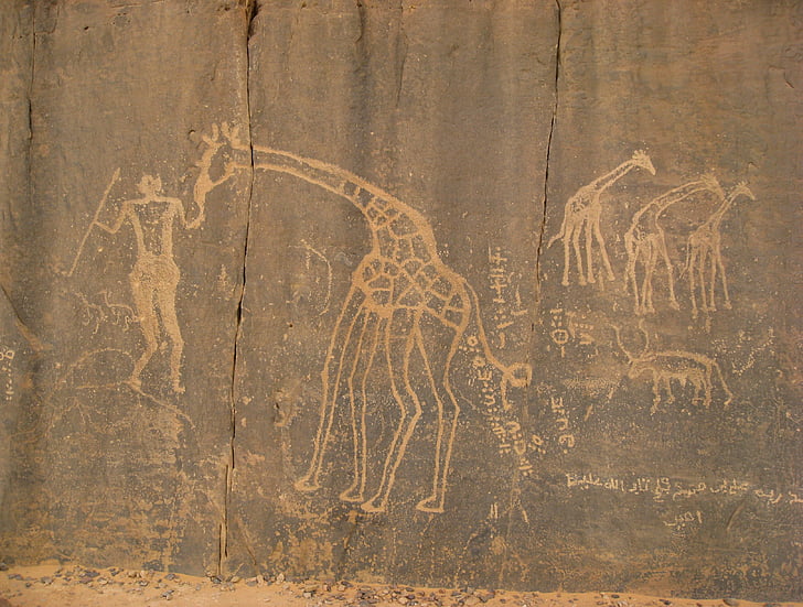 Sahara, tassili, jamske poslikave, prazgodovine, žirafe