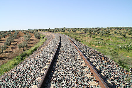 field, train, via train, tracks, rail trail, fields