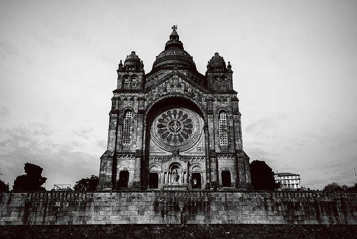 Monastère de, Santa luzia, religion, Viana castelo, noir et blanc, Église, architecture