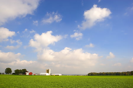 Ohio, fazenda, rural, céu, nuvens, campos, paisagem