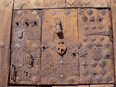 puerta, madera, antigua, marrón