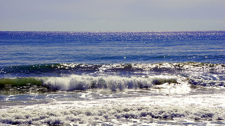vlny, Já?, voda, pláž, písek, Costa, modrá