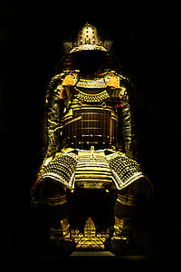 ottoman, gold, statue, samurai, armour, gold colored, no people