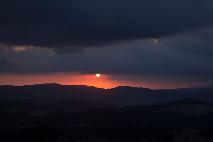 sunset, afterglow, evening sky, clouds, twilight, landscape, tuscany
