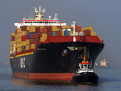 navire, conteneurs, produits, marine marchande, mer, océan, eau