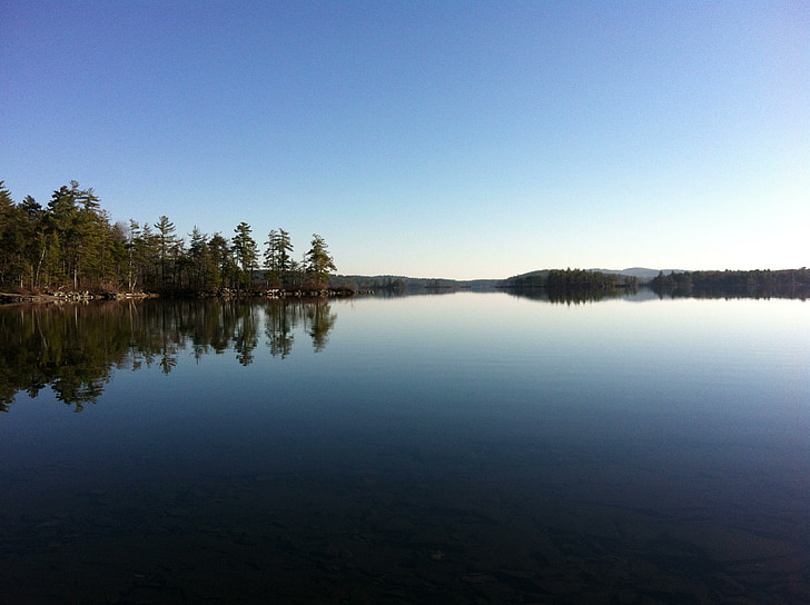 Lago, espejo, paisaje, agua, azul, tranquilo, reflexión