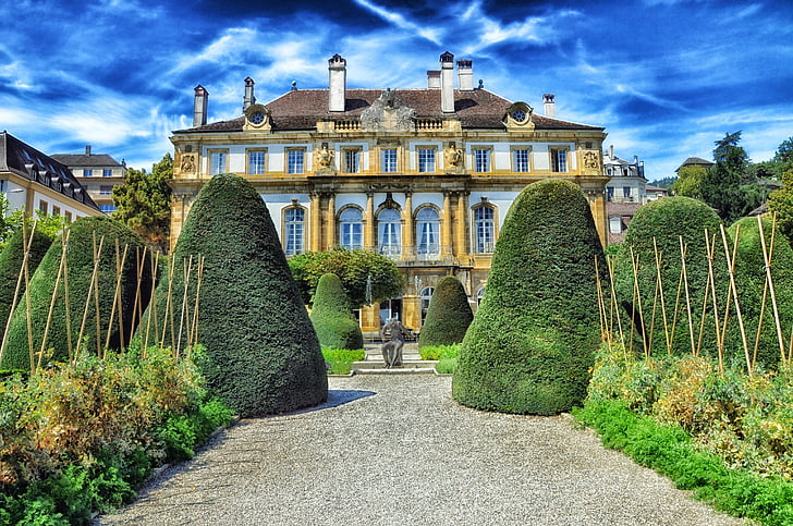 Svizzera, hôtel Neuchâtel, architettura, giardino, cielo, nuvole, natura