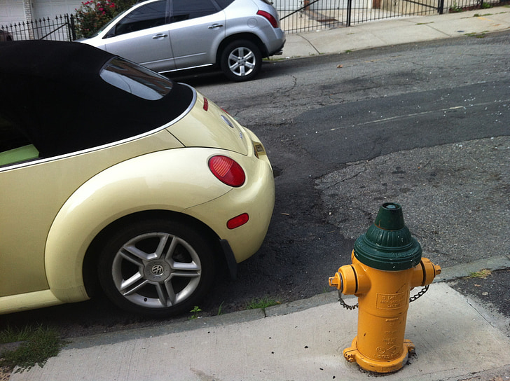 volkswagen, beetle, car, fire hydrant, street, vehicle, automobile