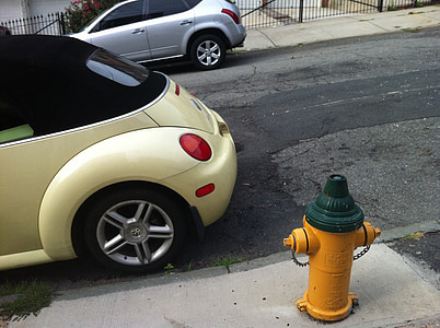 Volkswagen, brouk, auto, požární hydrant, ulice, vozidlo, automobil