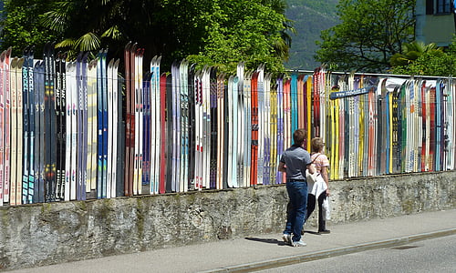滑雪, 栅栏, 行人, magadino, 瑞士, 马焦雷湖
