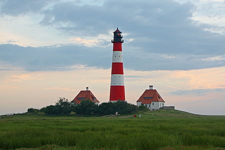 westerhever, Lighthouse, Põhjamere, Waddenzee, meeleolu, rannikul, Saksamaa