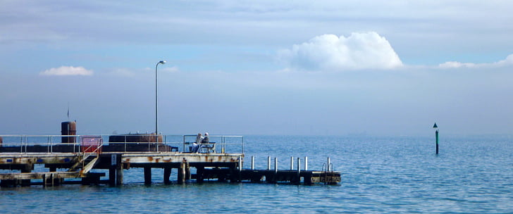 Pier, régi jetty, víz, tenger, Horizon, természet