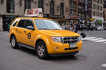 newyork, NY, New york, Amerika Serikat, topi kuning, taksi kuning