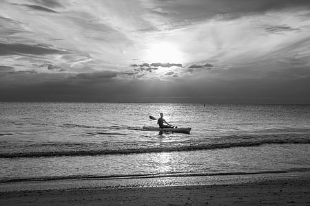 Pantai, matahari terbenam, perjalanan, India-batu-beach, kayak