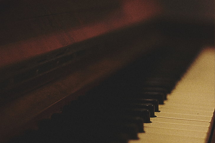 Черно, дървени, пиано, музика, ключове, ключ, в един ред