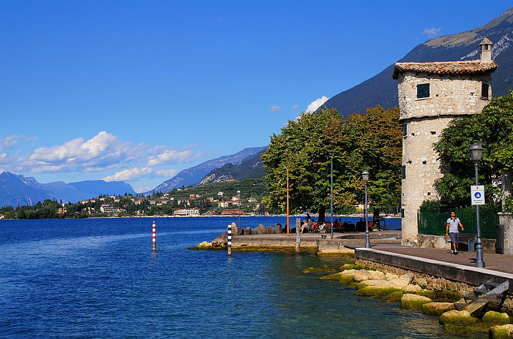 Lago di Garda, Cassone, jezero, Itálie, přístav, voda, banka