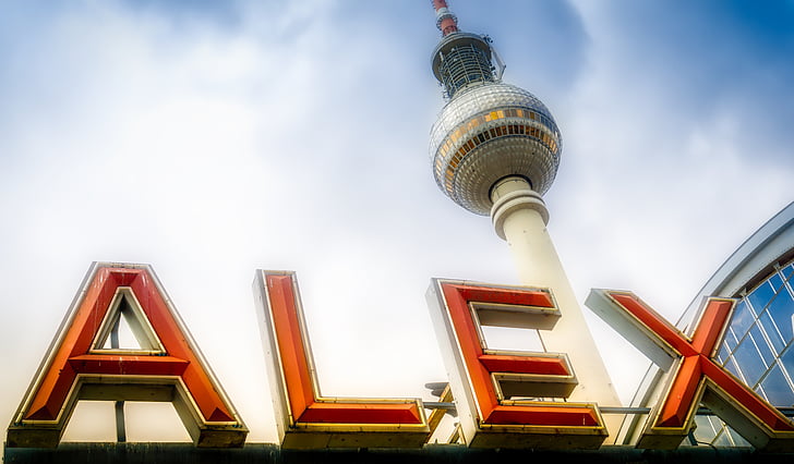 Berlin, Alex, Alexanderplatz, TV-torony, perspektíva, telespargel, tőke