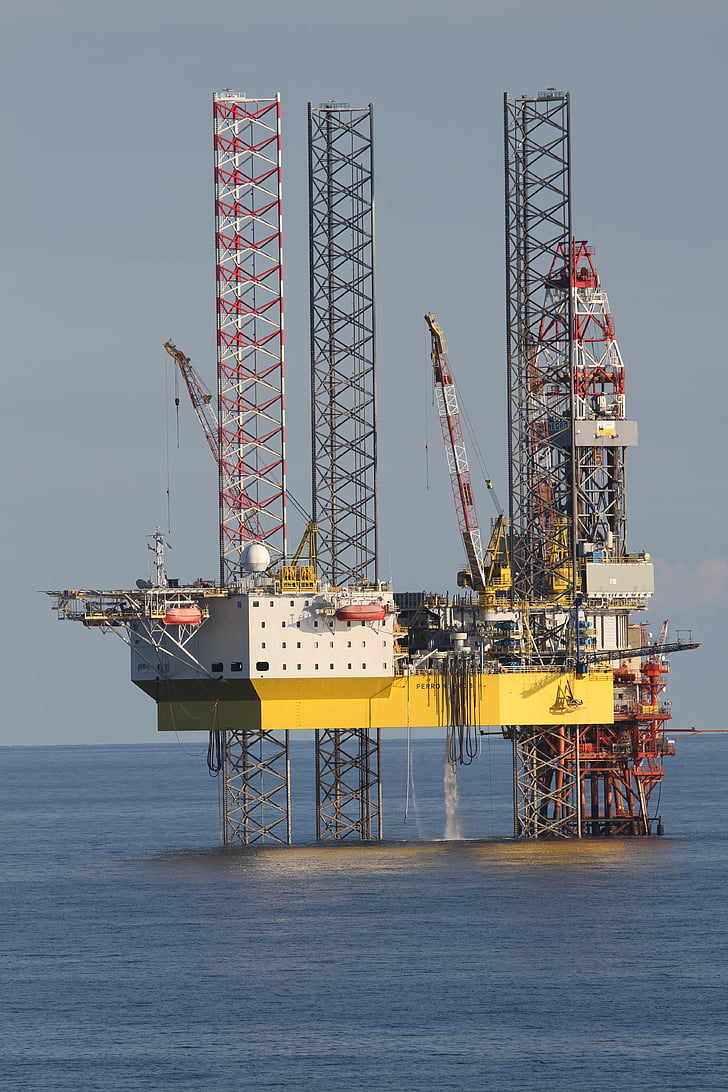 drilling rig, sea, platform, crane, distant, technology, ship crane