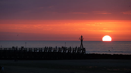 Sunset, Pier, Sea, päike