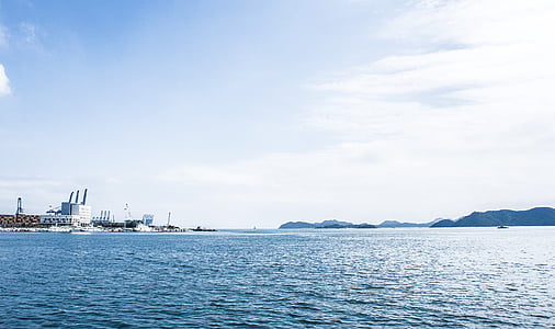 Shenzhen, havet, hamn, blå himmel, White cloud