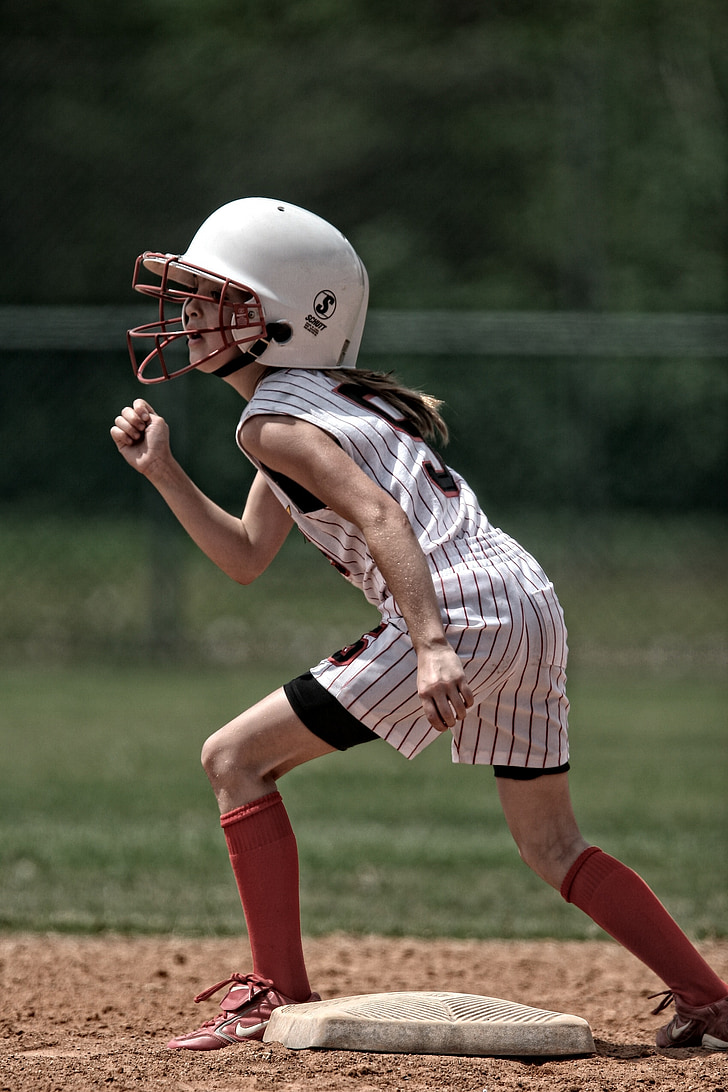 softball, tekač, dekle, osnove, šport, atletske, mladih