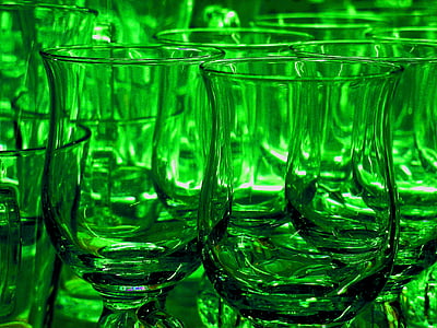 ochelari, teegläser, băutură, băuturi calde, pahare, colorat, verde