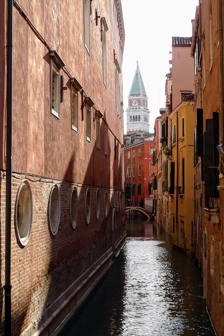 Venedig, kanal, klocktornet, Campanile, fasader, Italien, arkitektur