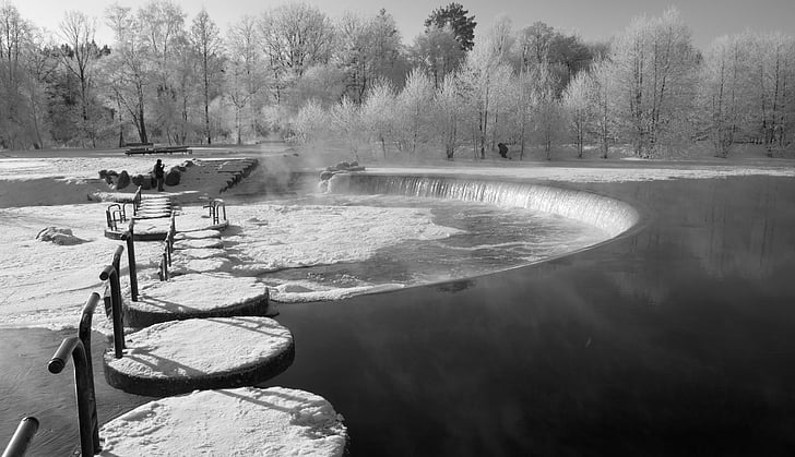 frost, nature, bw, winter, belarus, river, snow
